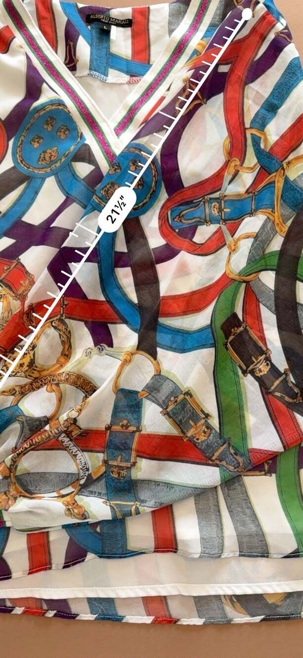 Alberto Makali Women's Multicolor Equestrian Belt and Chain Print V-Neck Long Sl - Picture 8 of 13